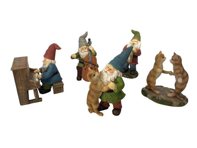 GlitZGlam Happy Miniature Gnomes and Cats Dancing Celebration! - 6-Piece Musical Garden Gnome Set for The Miniature Fairy Garden - Image 3
